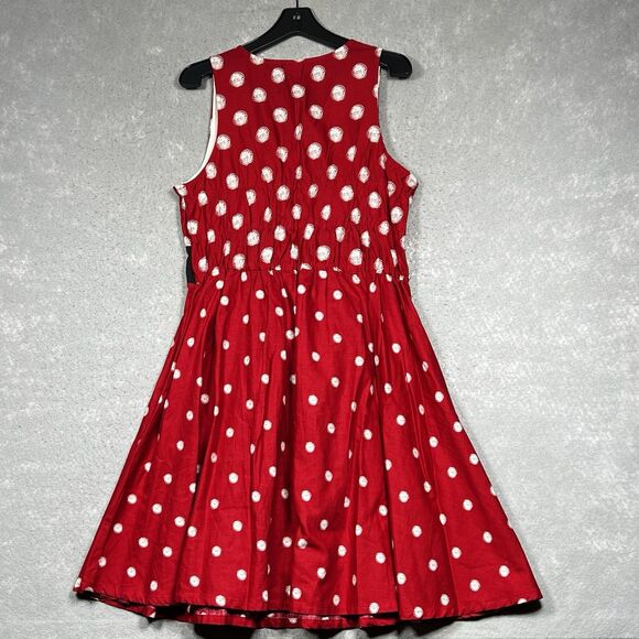 DISNEY PARKS Minnie Mouse Dress XL Red White Sleeveless V-Neck P olka Dot - Picture 10 of 13